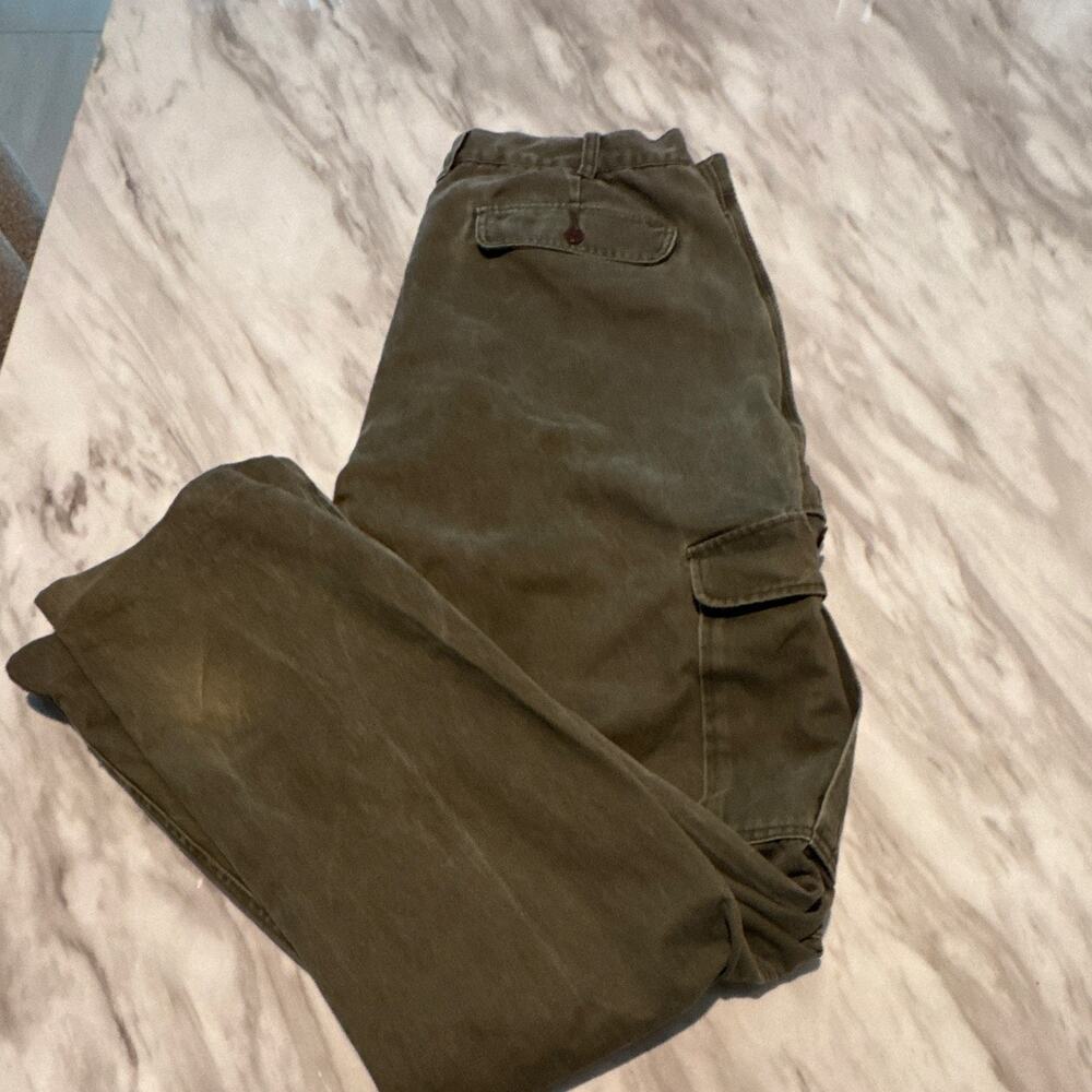 Orvis Men’s Green Cotton Herringbone Cargo Pants Straight Leg Regular Fit 36 159